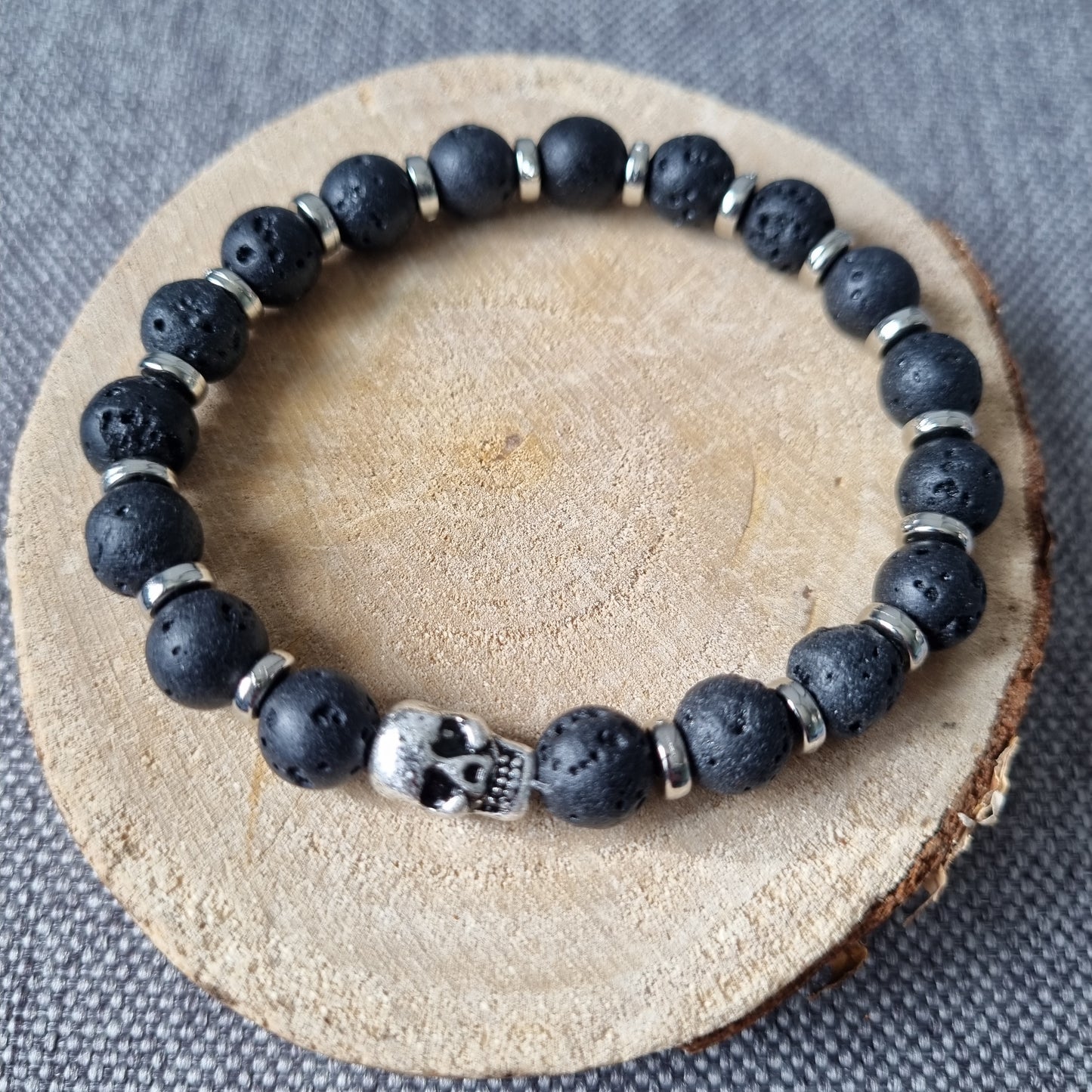 Bracelet homme en perles de lave et acier JACK
