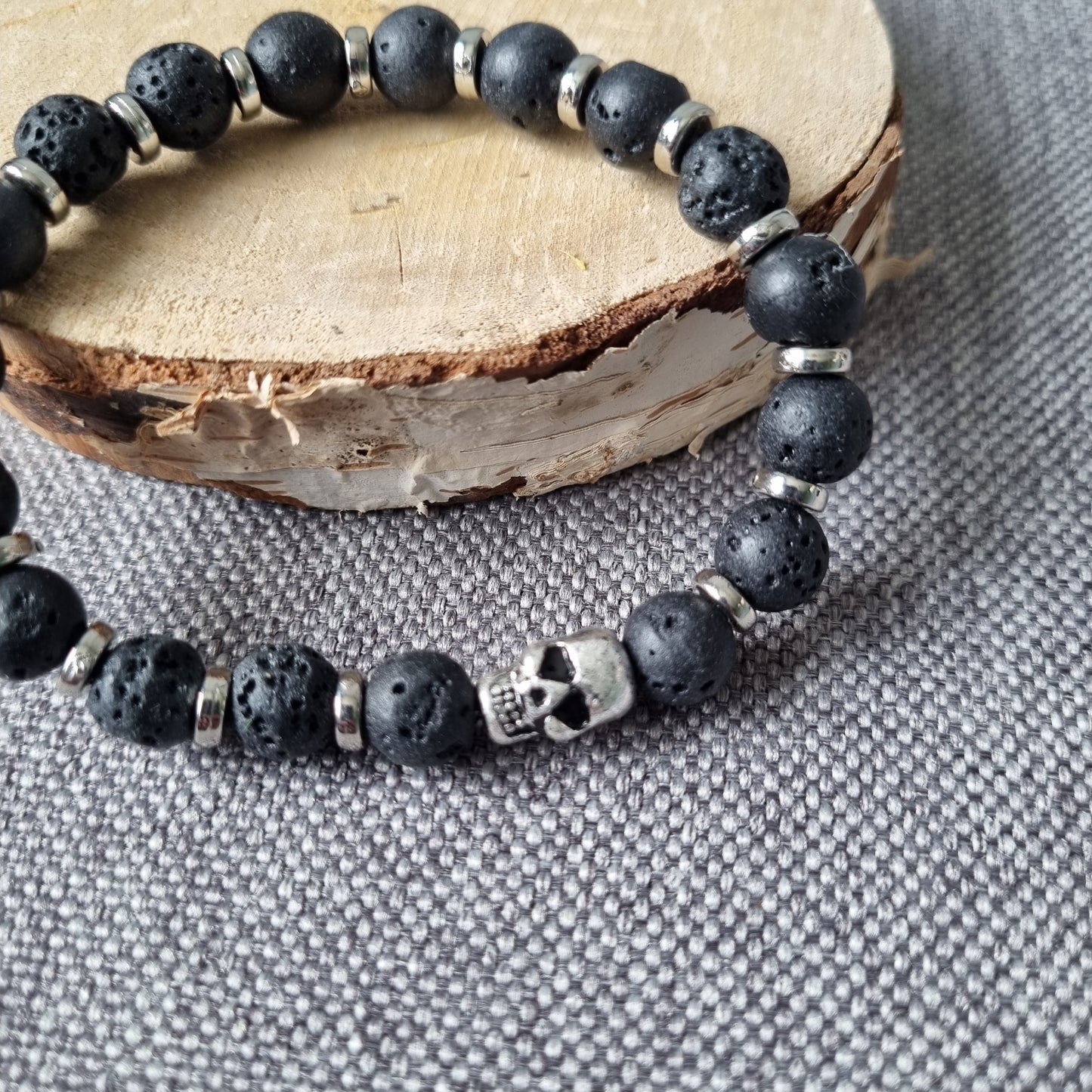 Bracelet homme en perles de lave et acier JACK