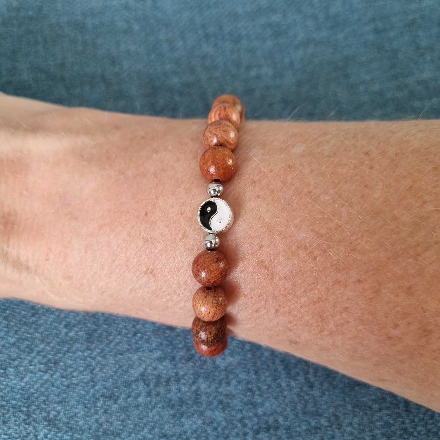Bracelet perles bois homme Yin Yang