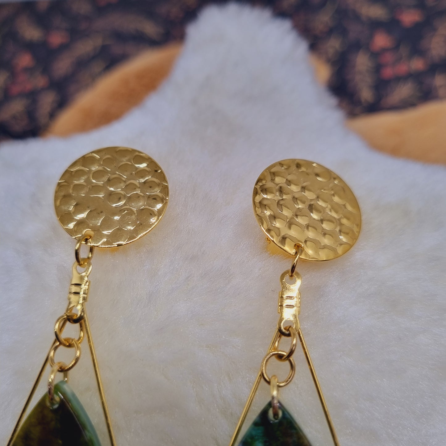 Clips d'oreilles placage or vert marbré PALOMA