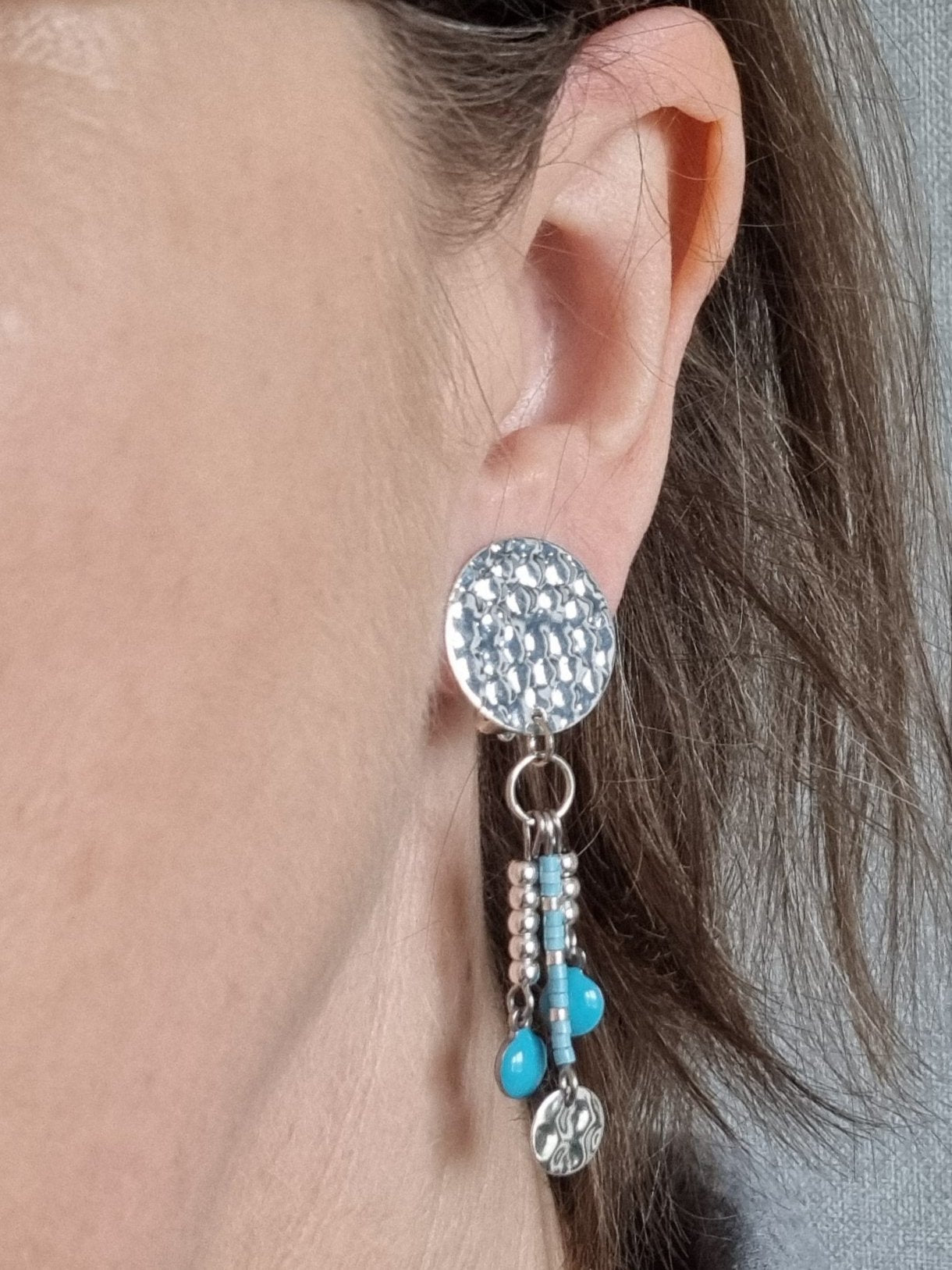Clips d'oreilles argent et acier BLUEMOON