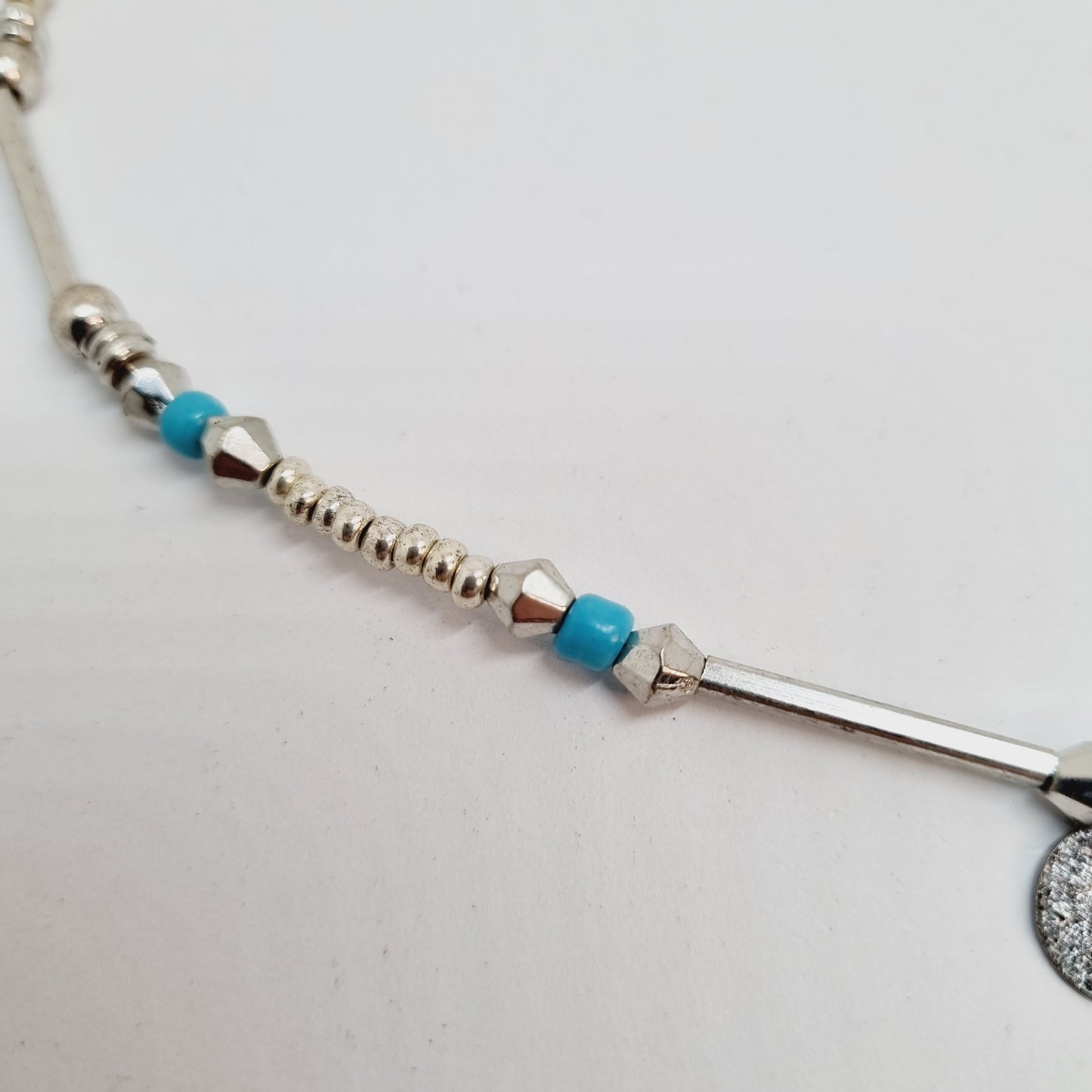 Collier femme perles argent turquoise oiseau Sora