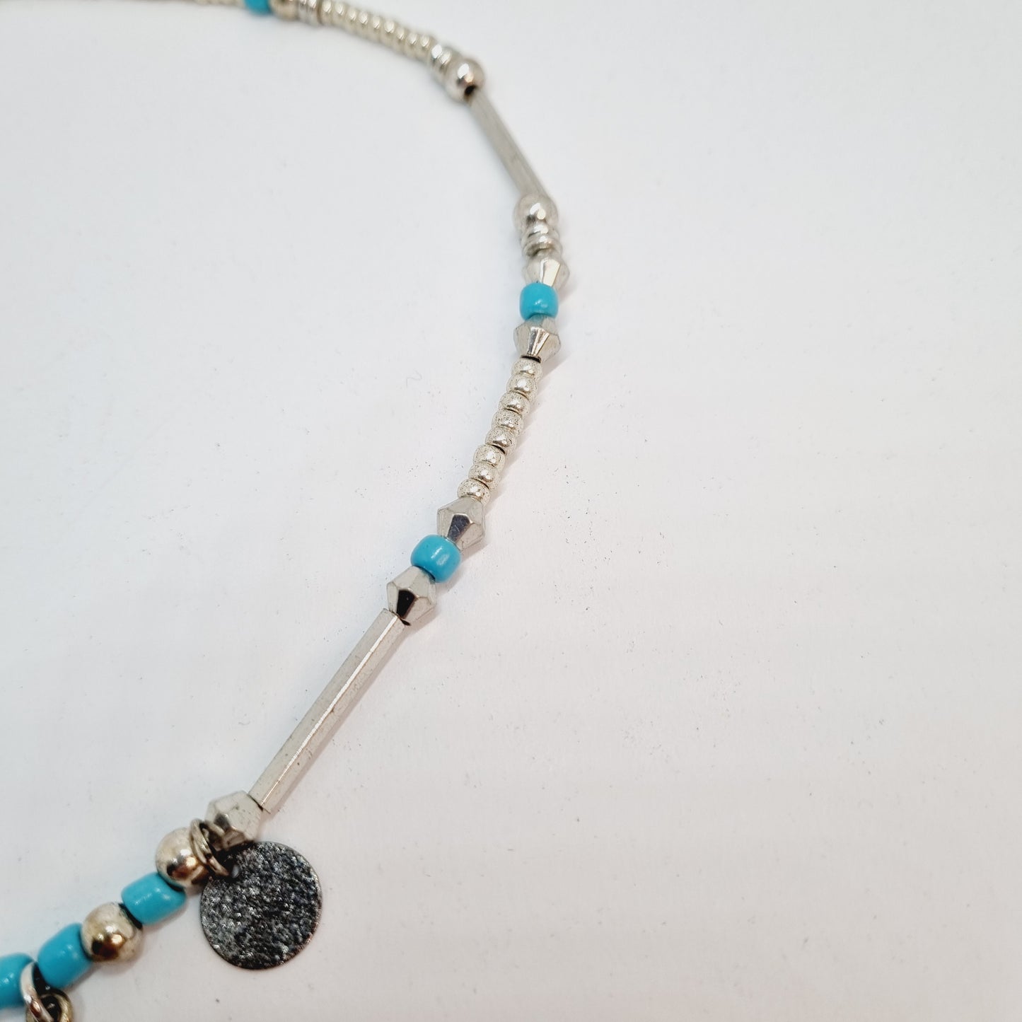 Collier femme perles argent turquoise oiseau Sora