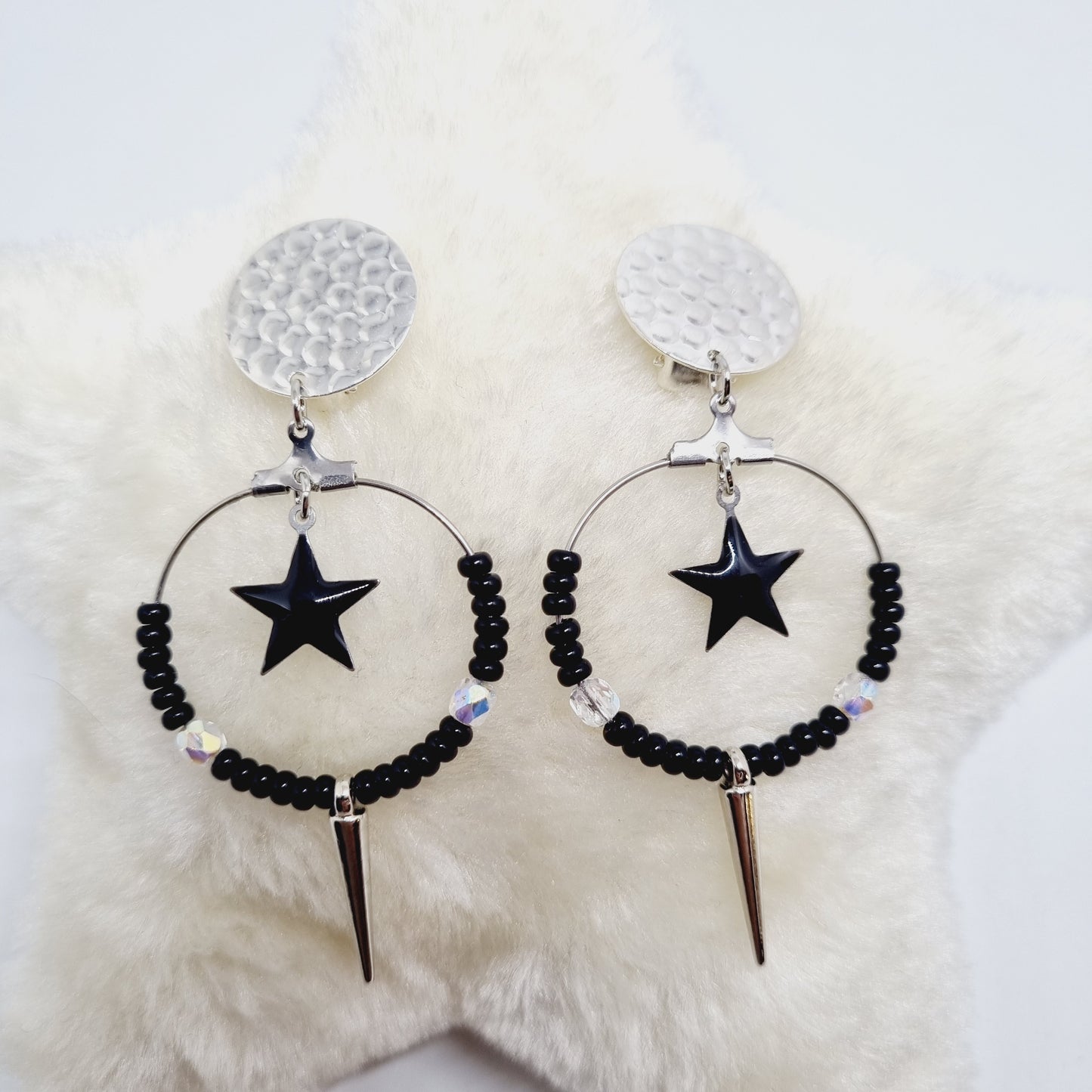 Clips d'oreilles argent et acier étoile noire Bernadette