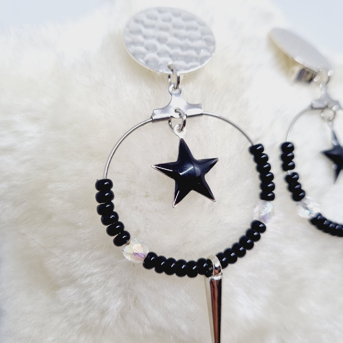 Clips d'oreilles argent et acier étoile noire Bernadette