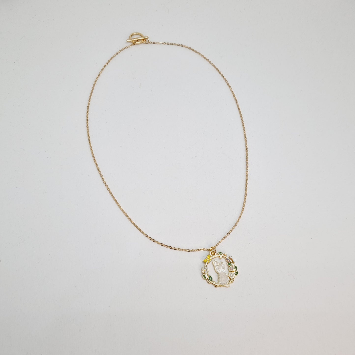 Collier chaîne acier doré pendentif chat KITTY