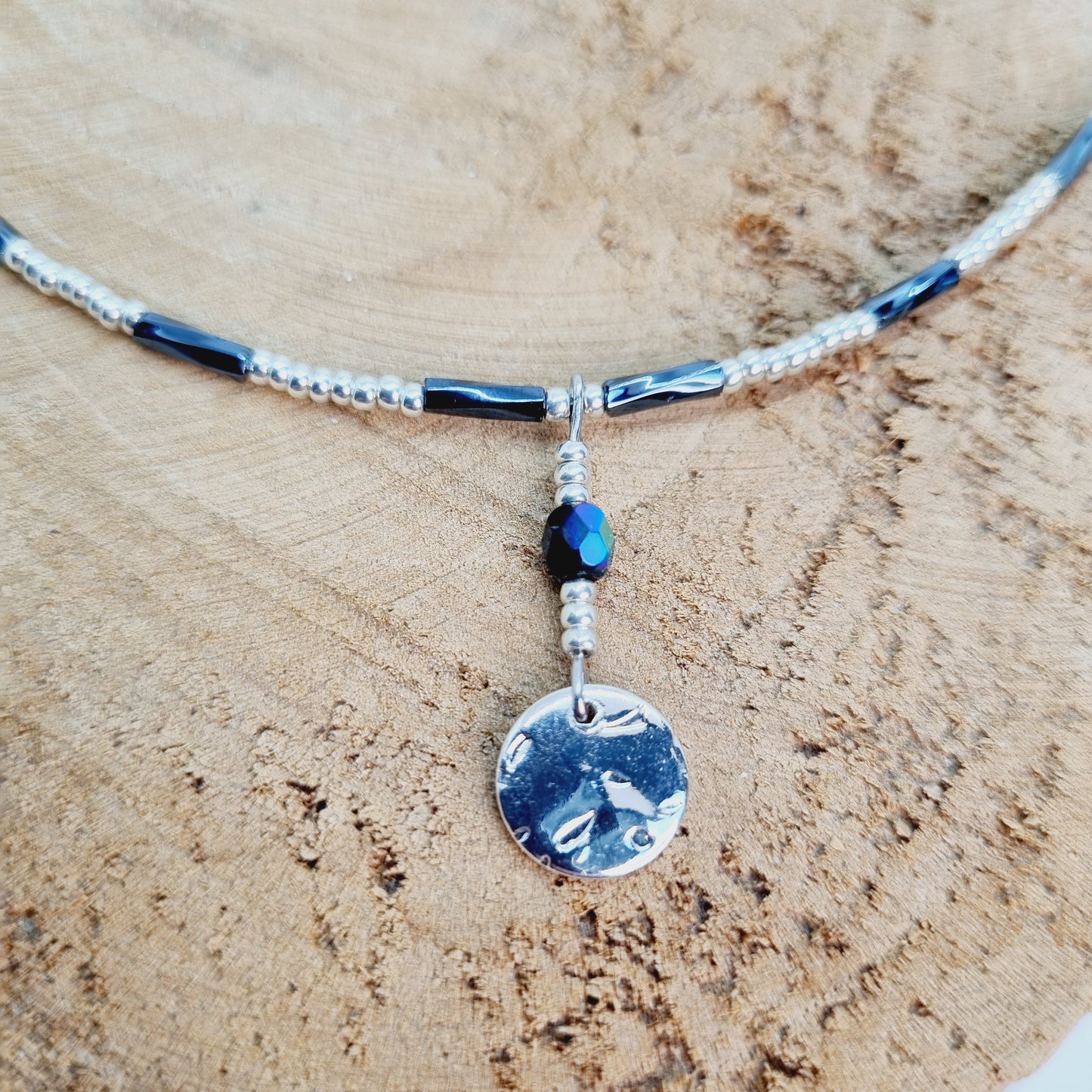 Collier perles rocaille argent et hématite GIGI