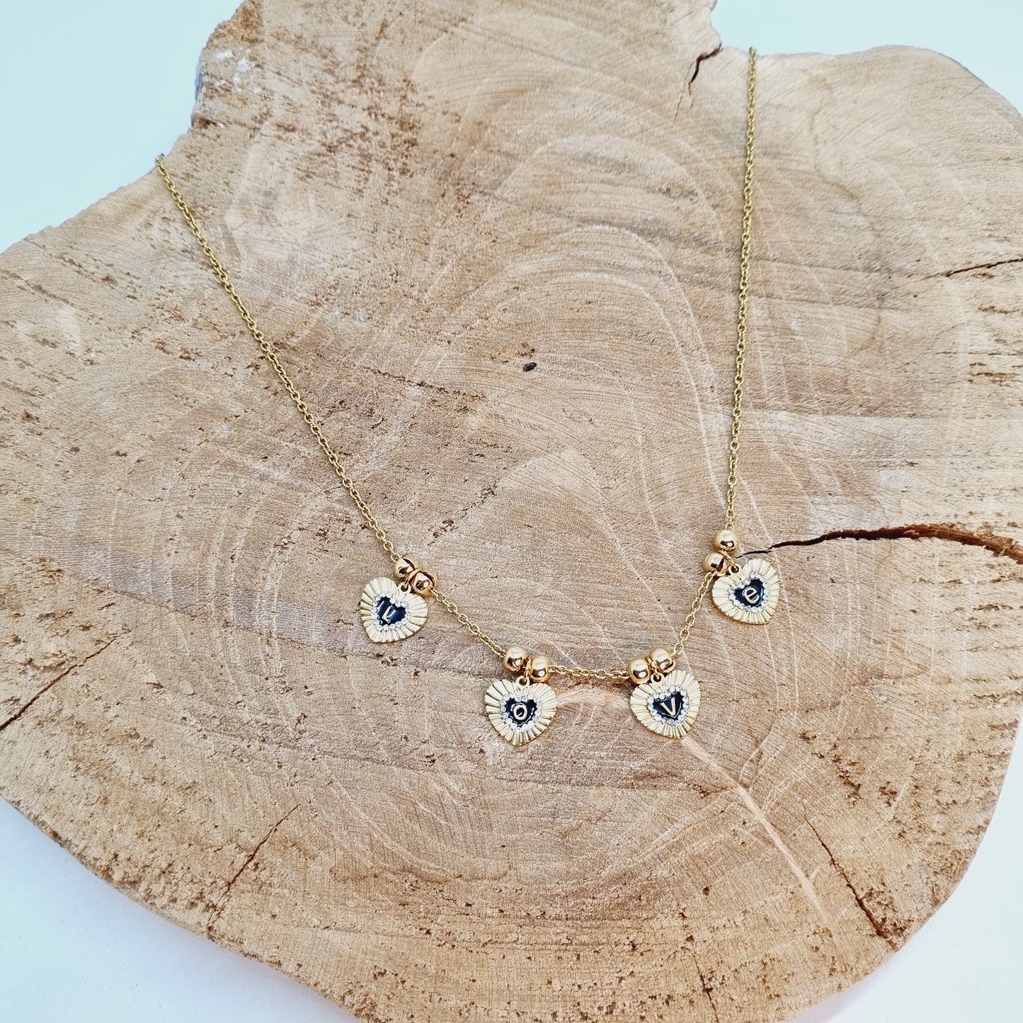 Collier chaîne acier doré message L.O.V.E.
