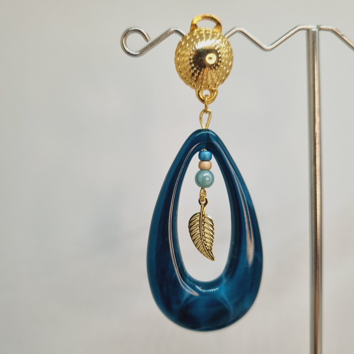 Clips d'oreilles pendant goutte bleu marbré PETRA