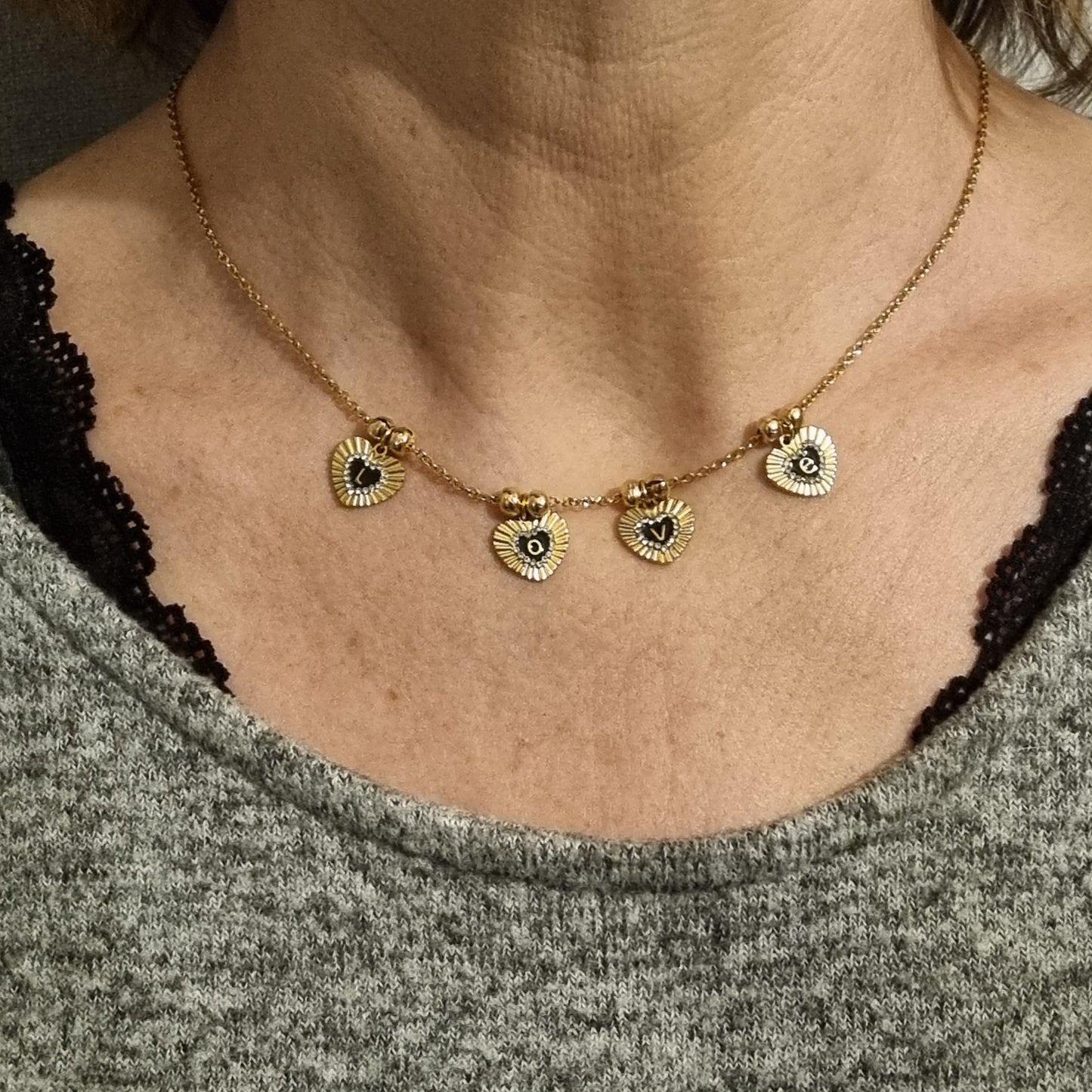 Collier chaîne acier doré message L.O.V.E.