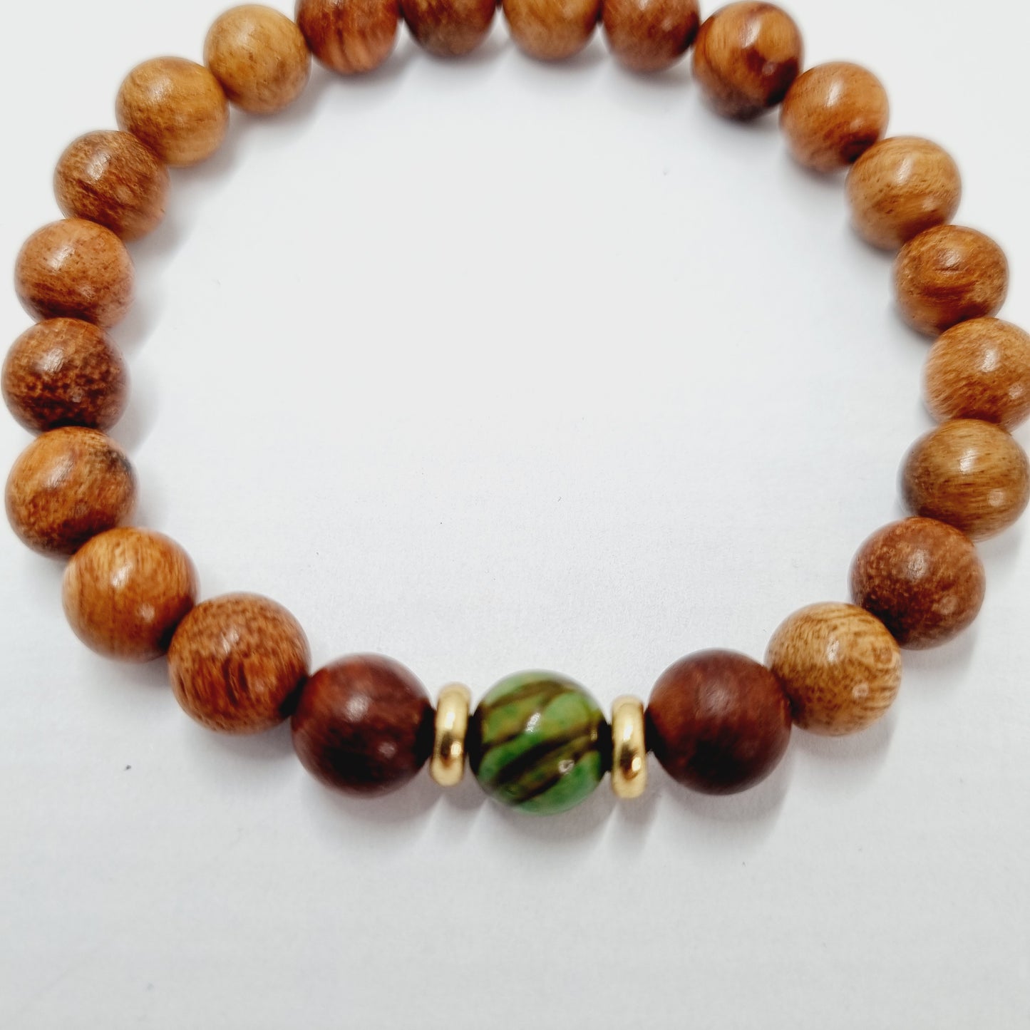 Bracelet homme perle jaspe vert et bois GASPARD