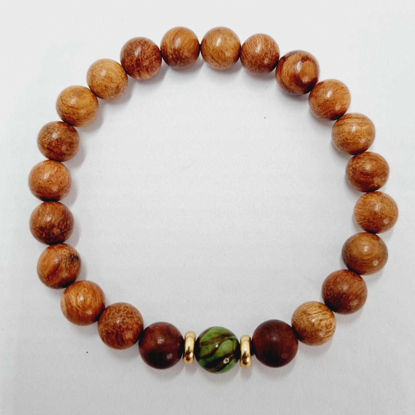 Bracelet homme perle jaspe vert et bois GASPARD