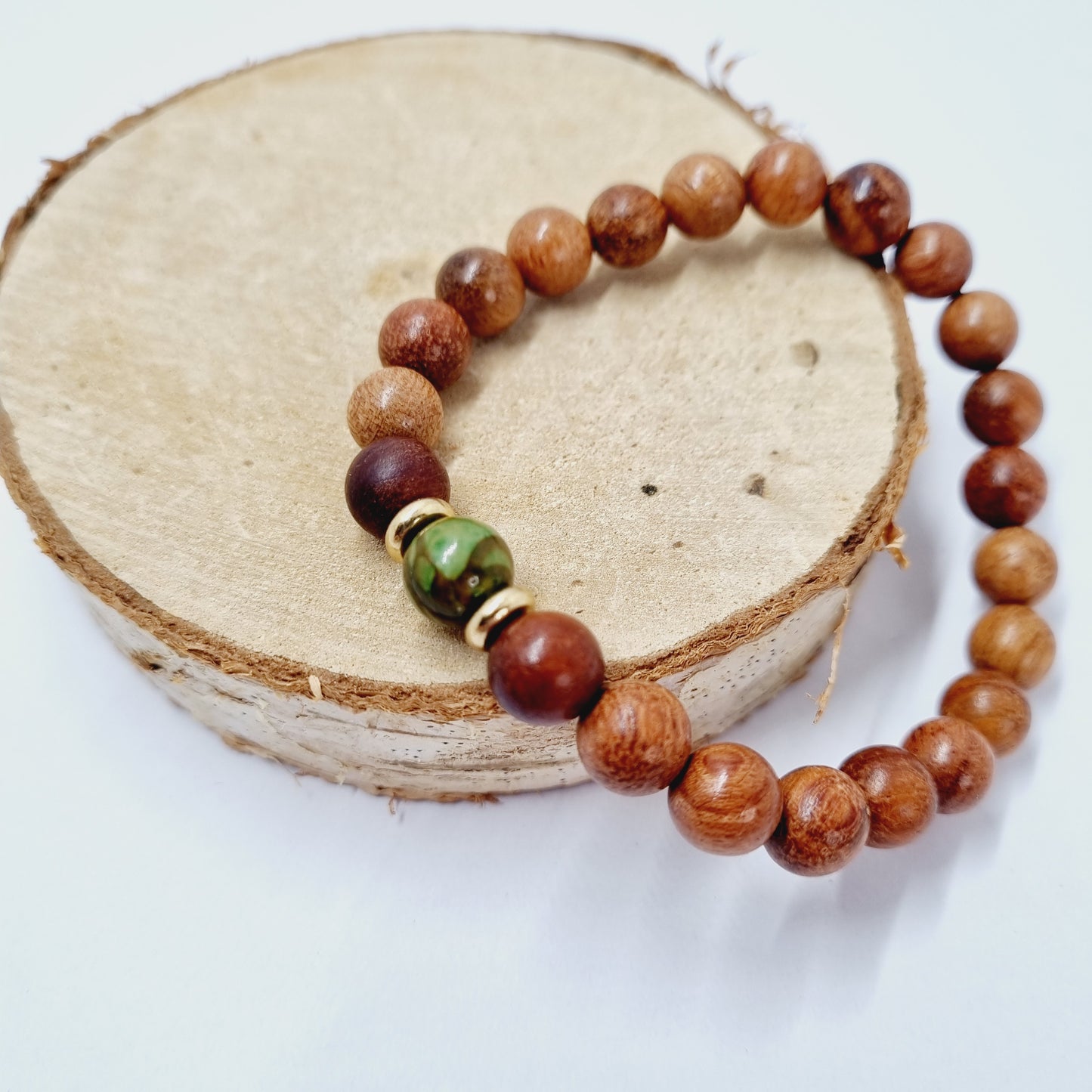 Bracelet homme perle jaspe vert et bois GASPARD