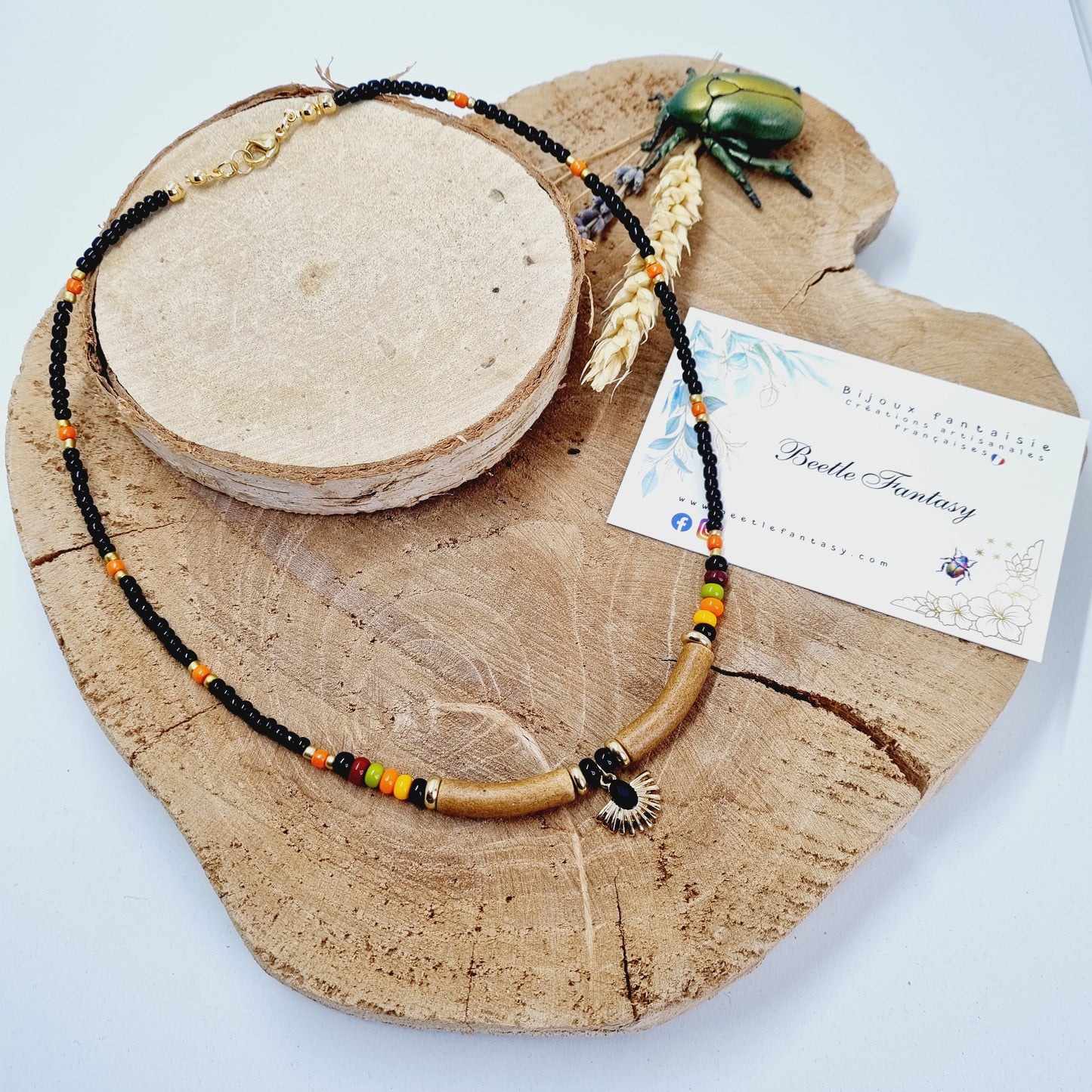 Collier mixte ras du cou perles et résine Savanah