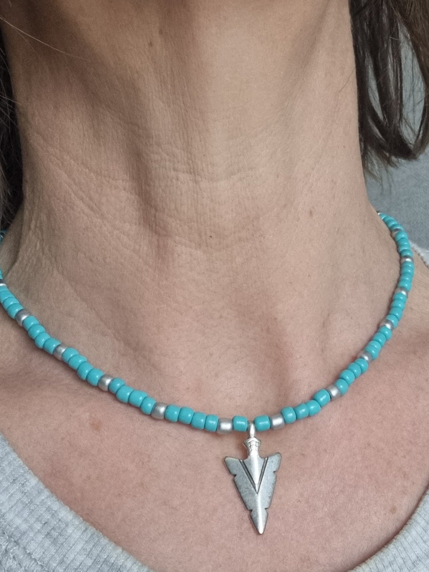 Collier ras du cou argent et turquoise NAMATA