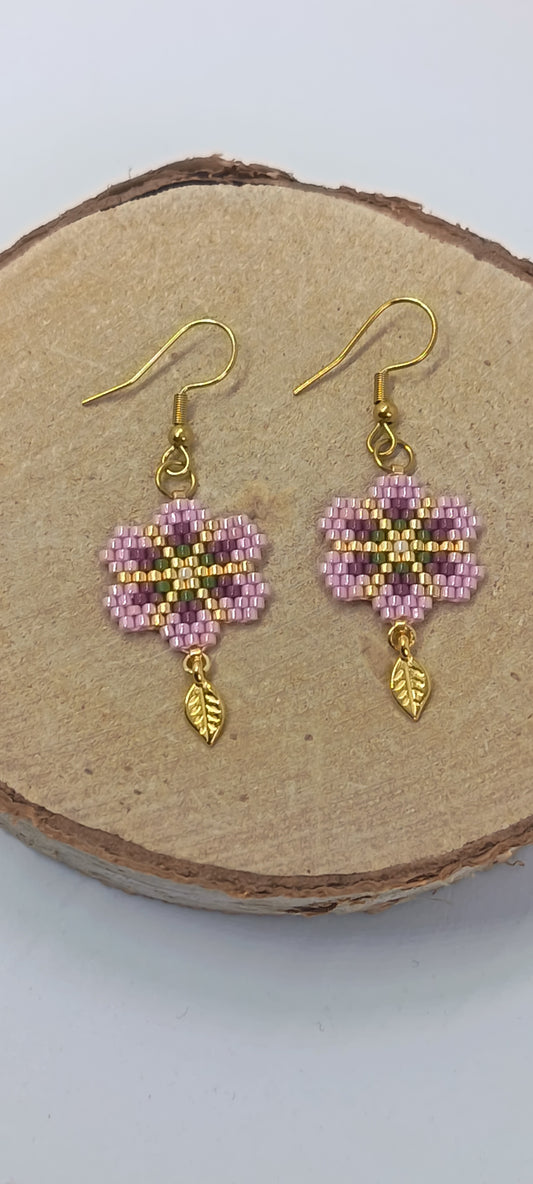 Boucles d'oreilles fleur et feuille or Hortense