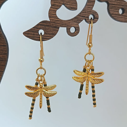 Boucles d'oreilles or et perles doré kaki GABRIELLE