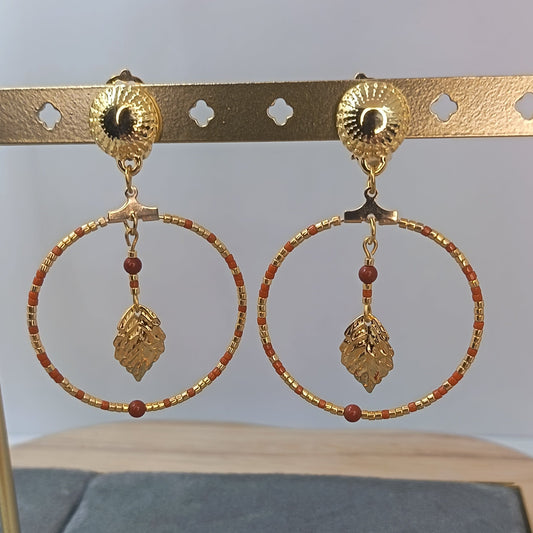 Clips d'oreilles créoles or et terracota Athena