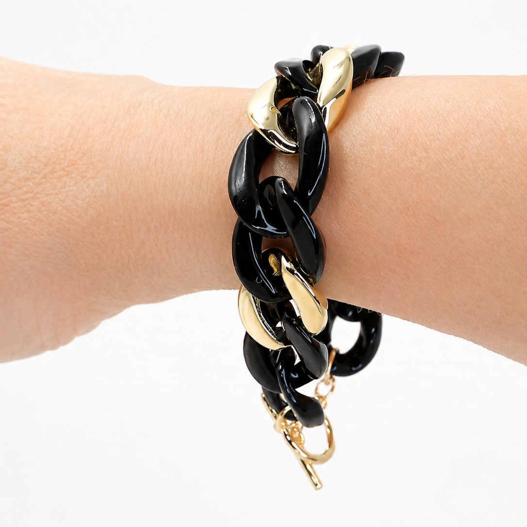 Bracelet maillons noir et doré MAYANE