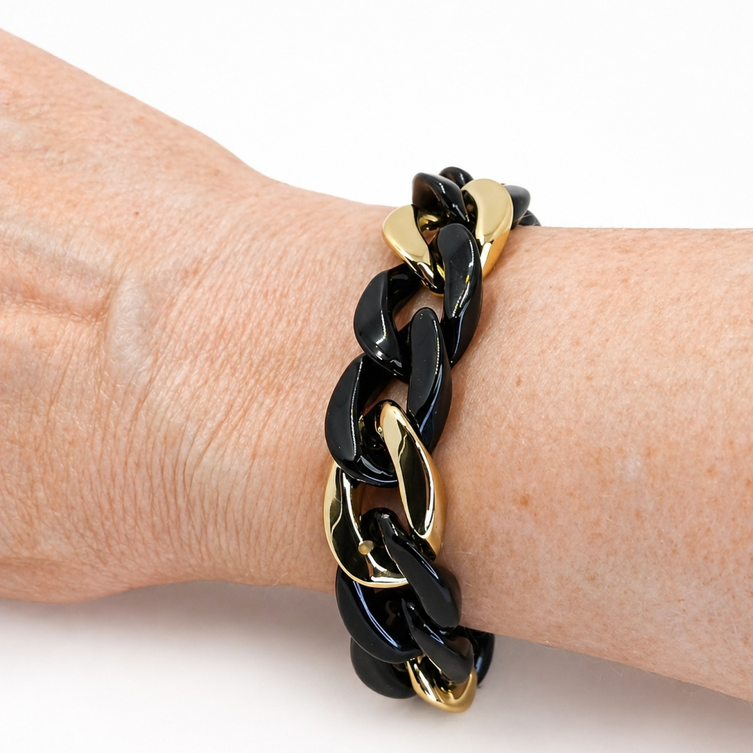 Bracelet maillons noir et doré MAYANE