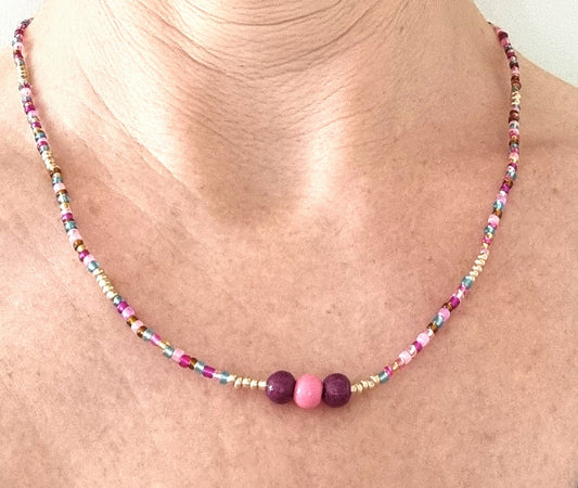 Collier perles multicolores rose et doré MELROSE
