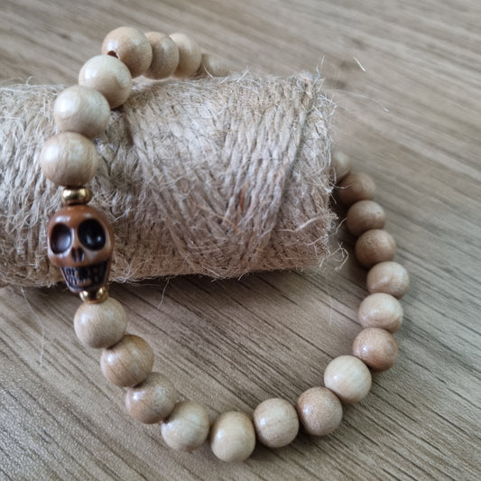 Bracelet homme perles bois SKULLY