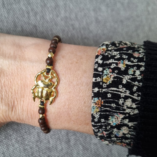 Bracelet perles bois et acier Beetle Love