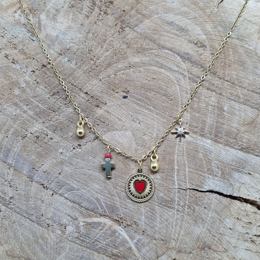 Collier chaine acier breloques EX VOTO