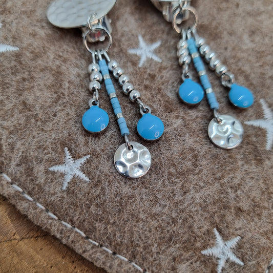 Clips d'oreilles argent et acier BLUEMOON