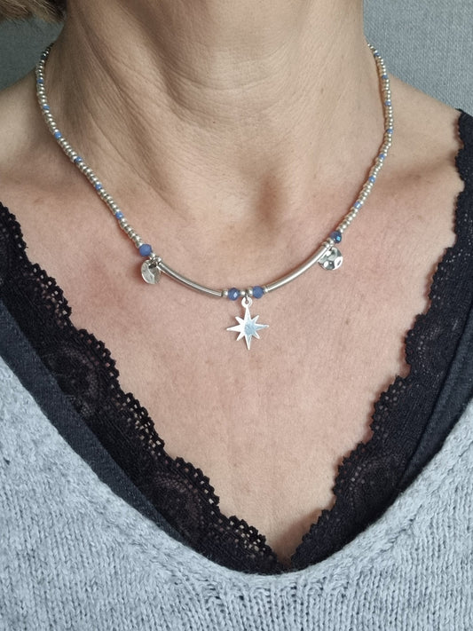 Collier perles et acier CELESTINE