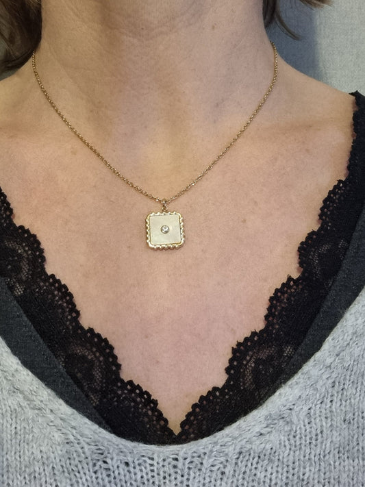 Collier chaîne pendentif acier et nacre CHARLIE