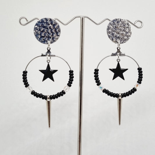 Clips d'oreilles argent et acier étoile noire Bernadette