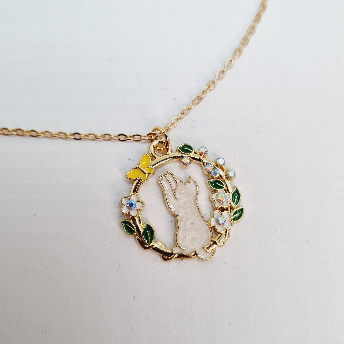 Collier chaîne acier doré pendentif chat KITTY