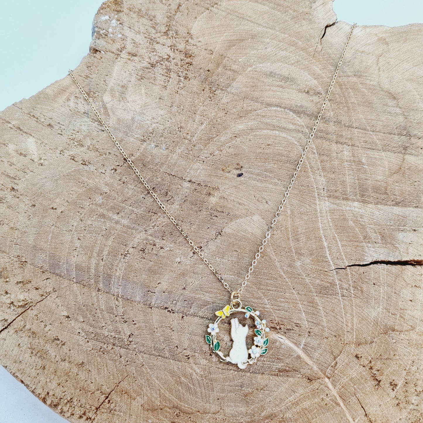 Collier chaîne acier doré pendentif chat KITTY