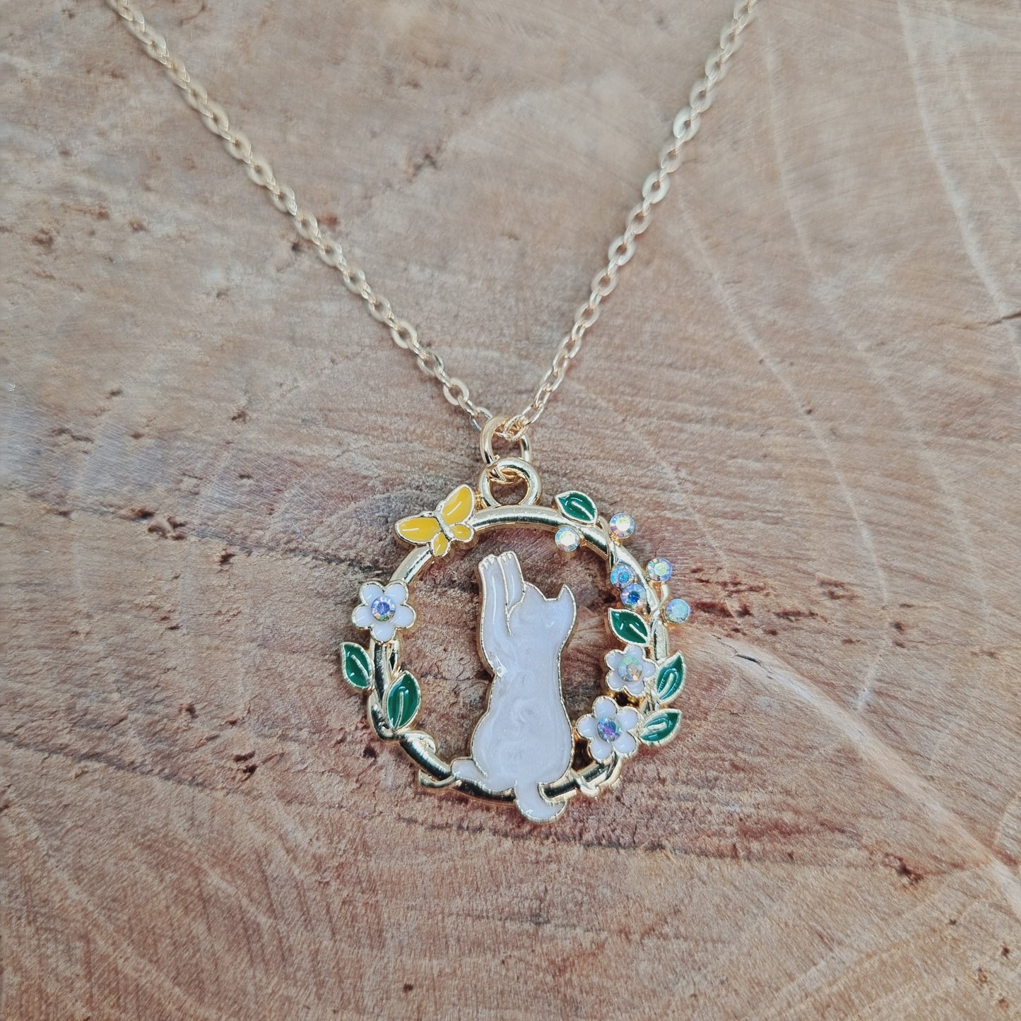 Collier chaîne acier doré pendentif chat KITTY