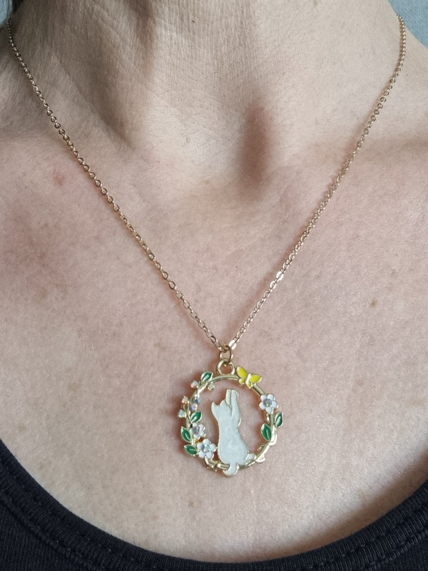 Collier chaîne acier doré pendentif chat KITTY