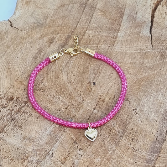 Bracelet cordon tressé rose cœur acier VALENTINE