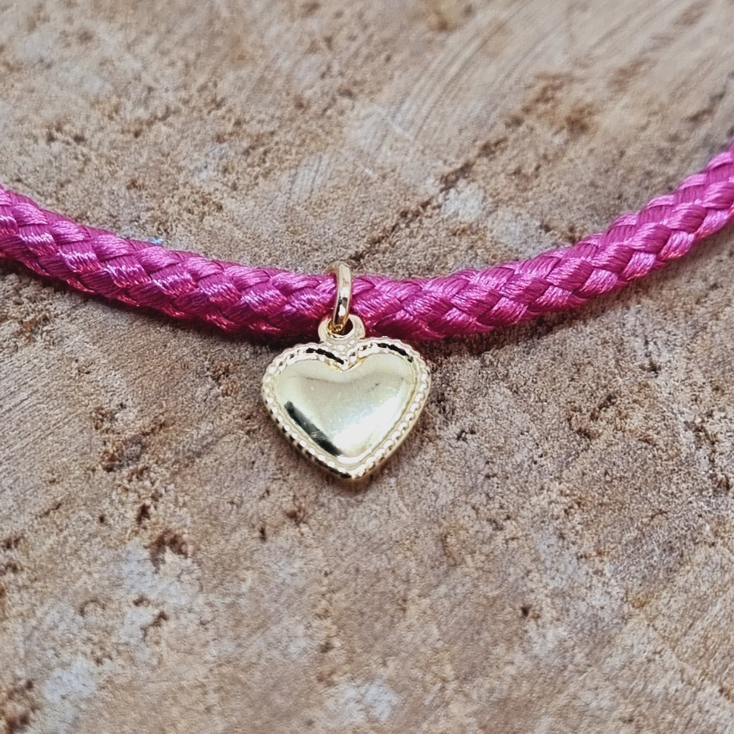 Bracelet cordon tressé rose cœur acier VALENTINE