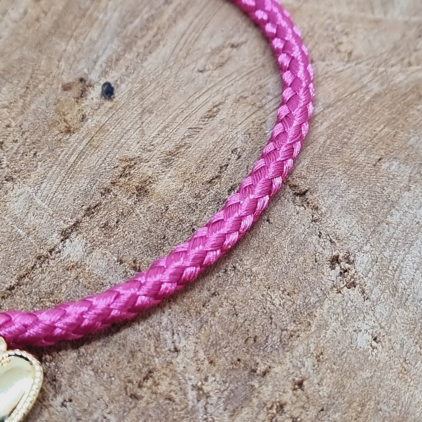 Bracelet cordon tressé rose cœur acier VALENTINE