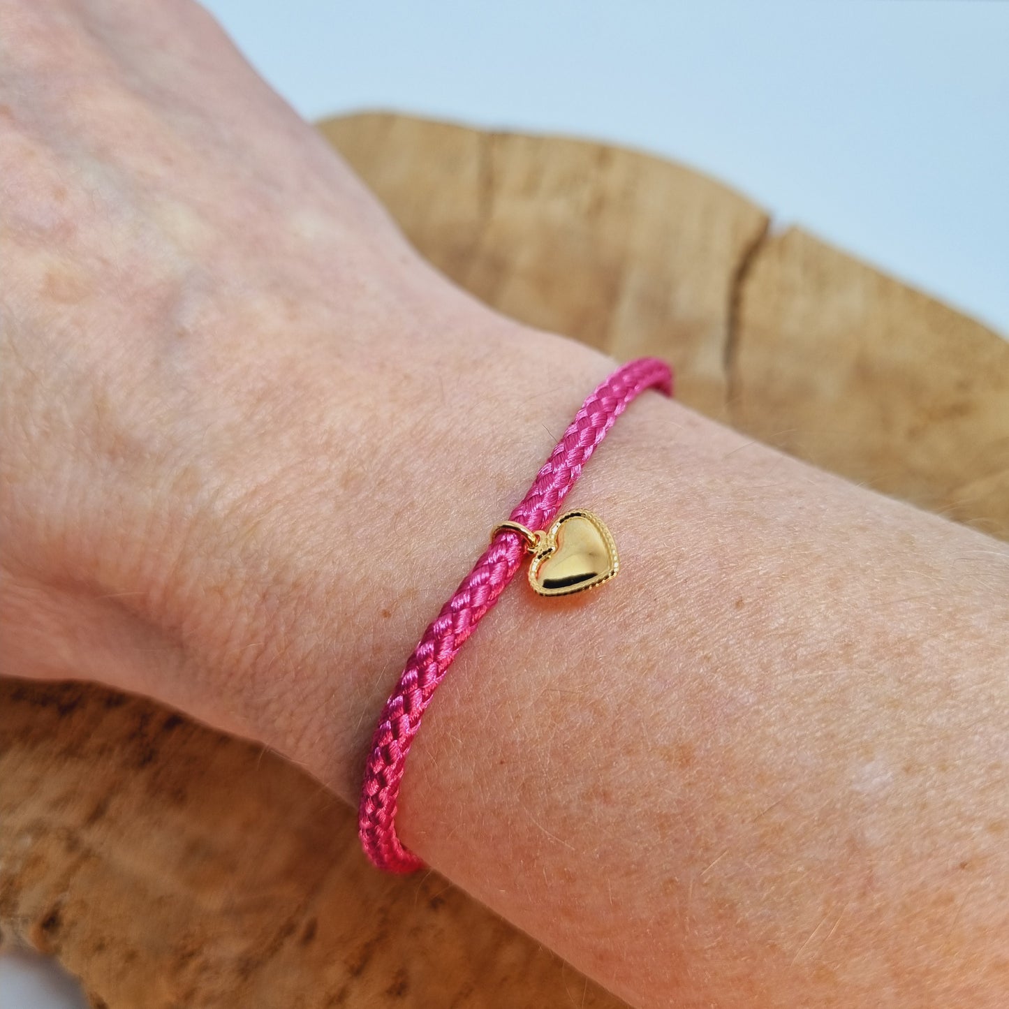 Bracelet cordon tressé rose cœur acier VALENTINE