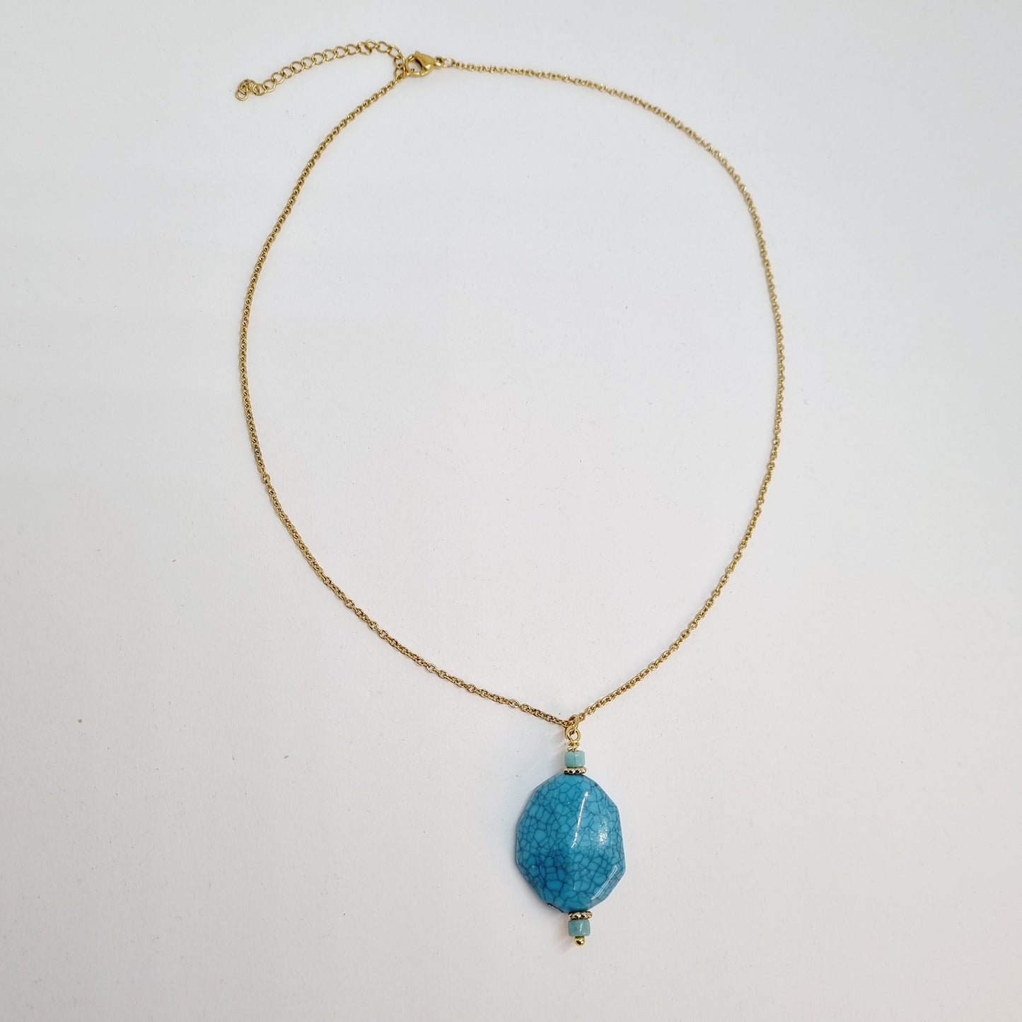 Collier pendentif turquoise acier doré GLORIA