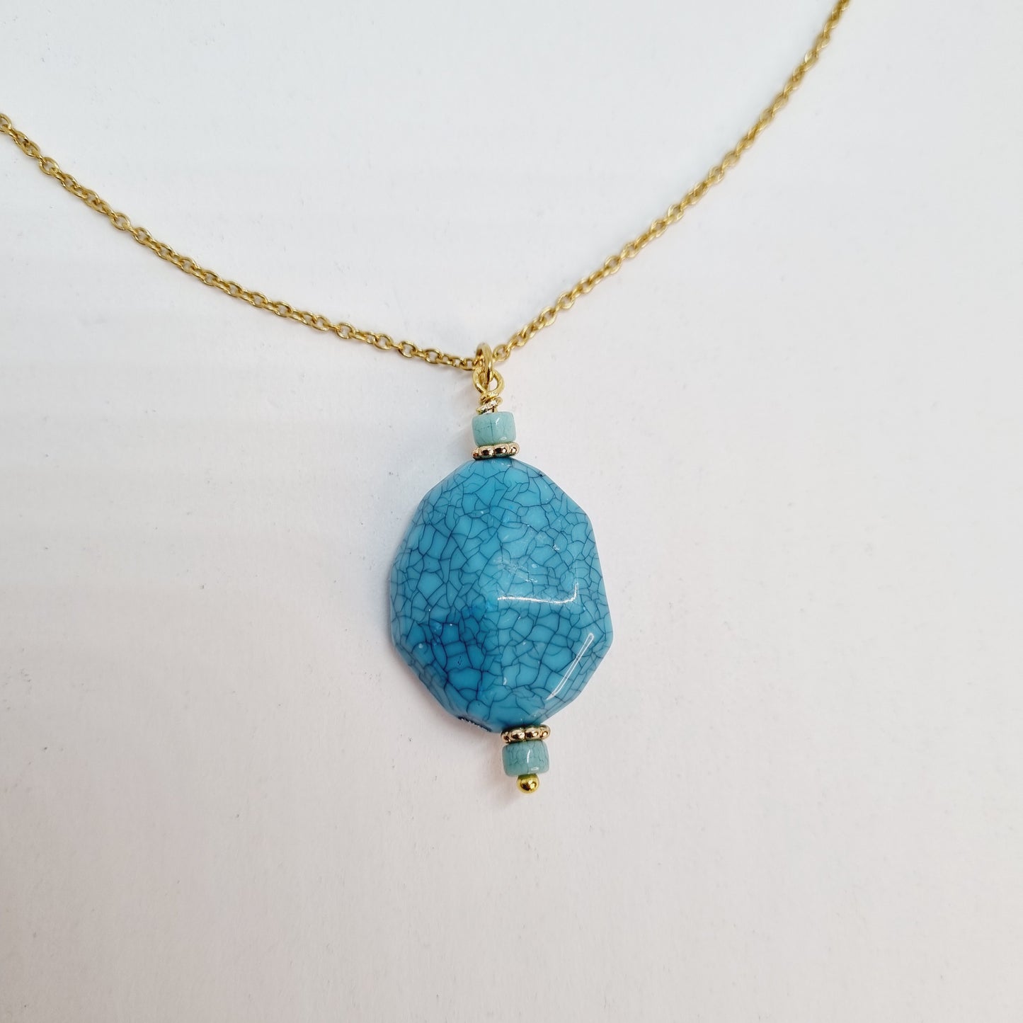 Collier pendentif turquoise acier doré GLORIA