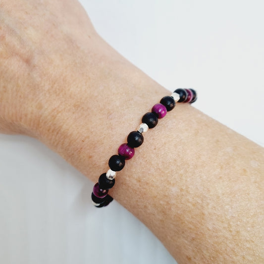 Bracelet perles bois et acier MACADAM