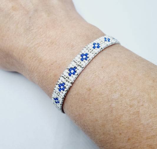 Bracelet manchette perles tissées et acier MIKONOS