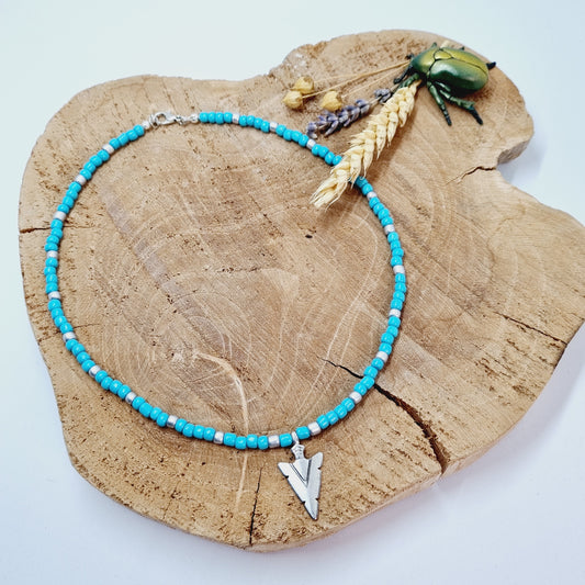 Collier ras du cou argent et turquoise NAMATA