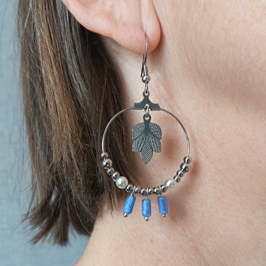 Boucles d'oreilles créoles acier et perles OPHELIA