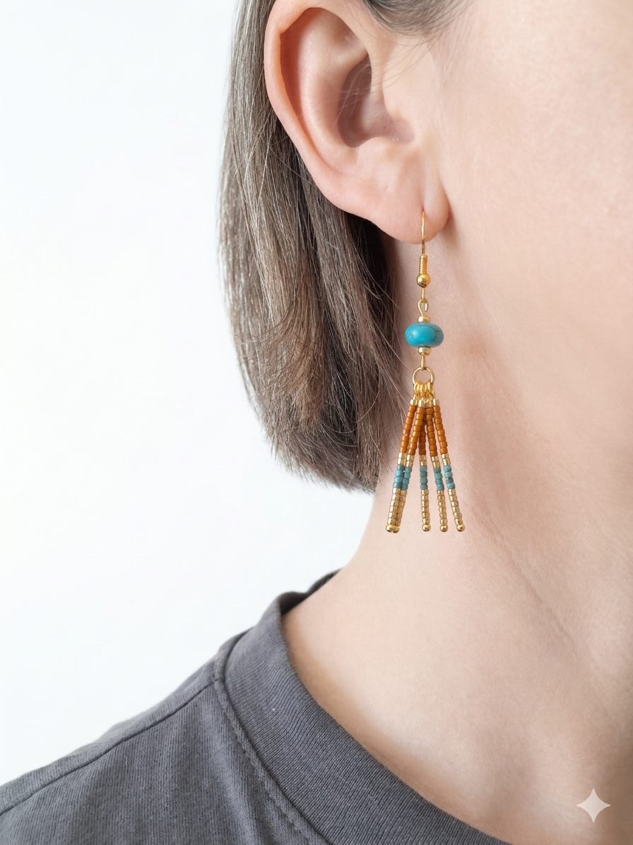 Boucles d'oreilles turquoise et doré BAYA