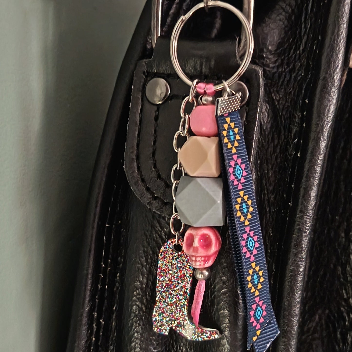 Porte clé bijou de sac rose pailletée Western Girl