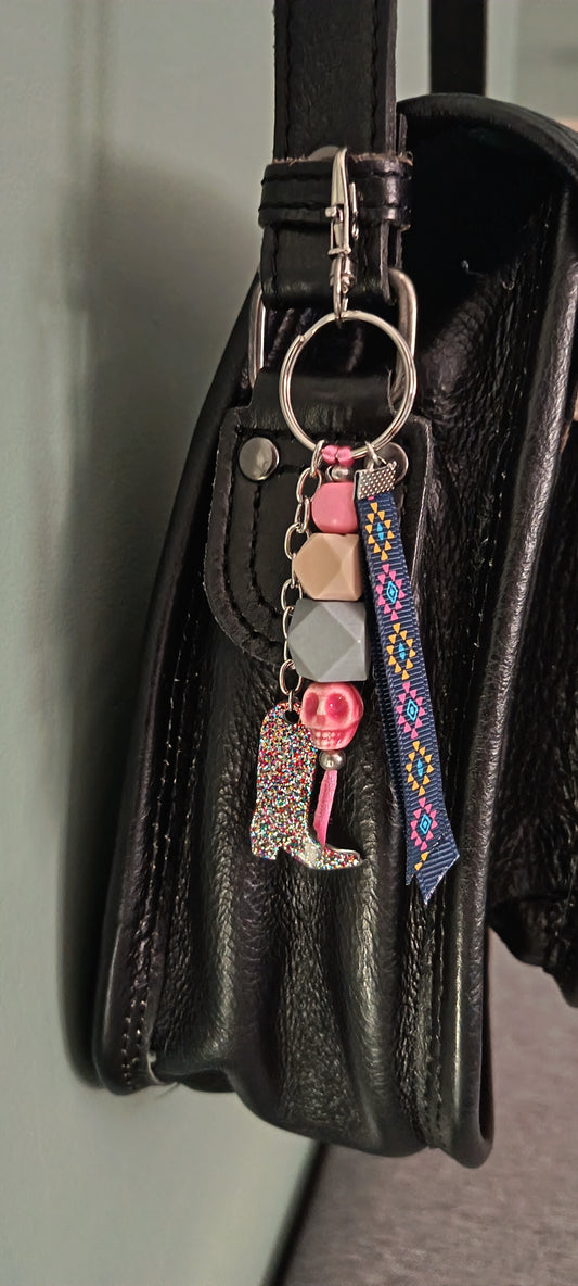Porte clé bijou de sac rose pailletée Western Girl