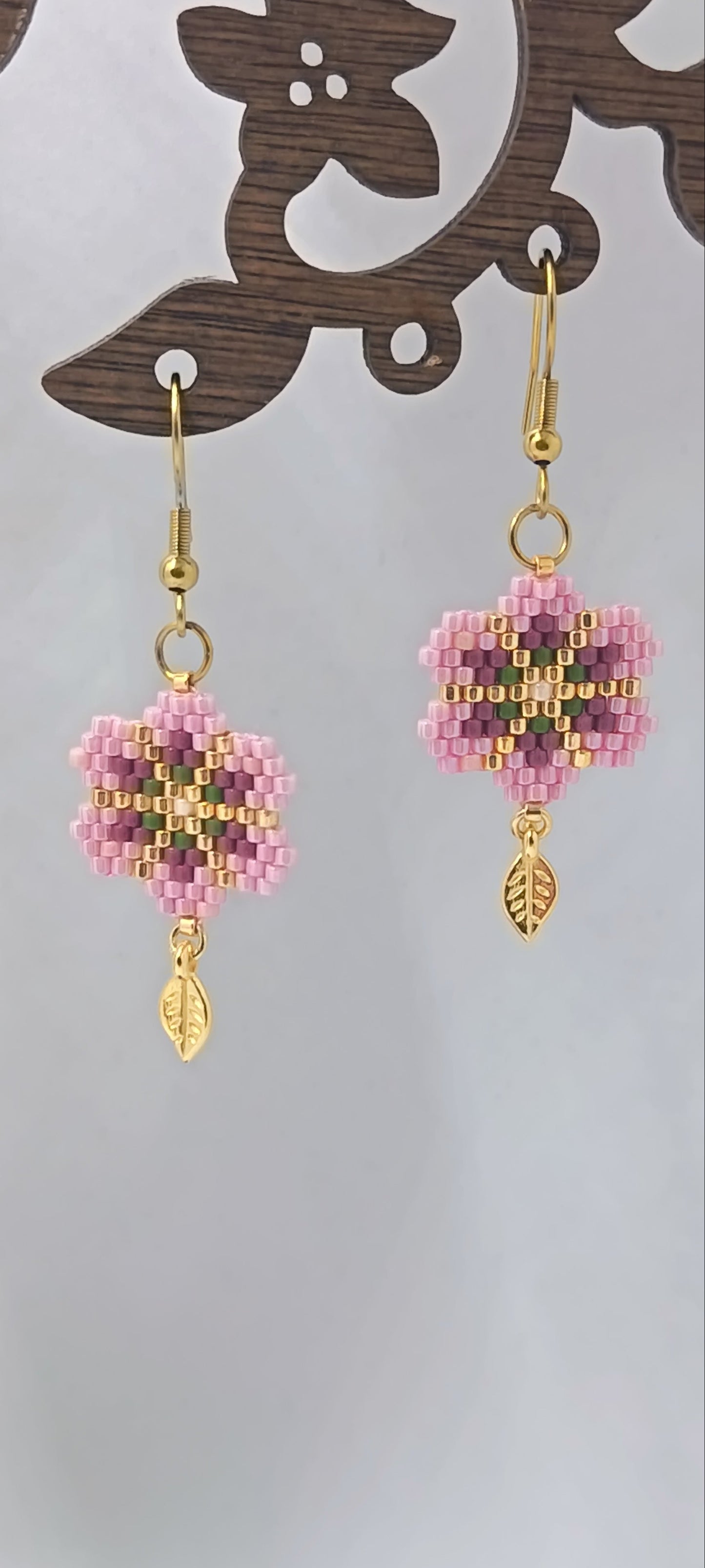 Boucles d'oreilles fleur et feuille or Hortense